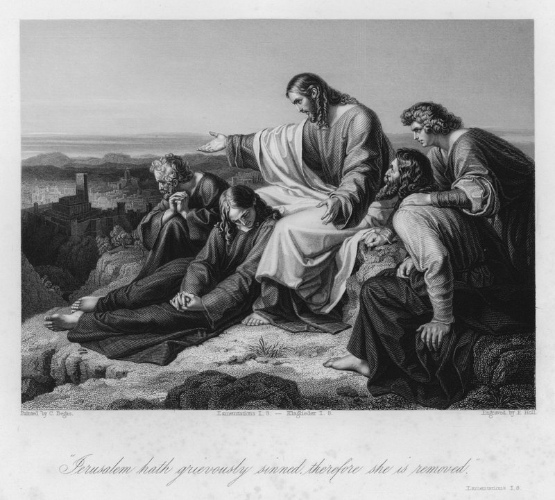 Kristus forudsiger Jerusalems fald, Klagesange I, 8 (gravering) af Karl Joseph (after) Begas