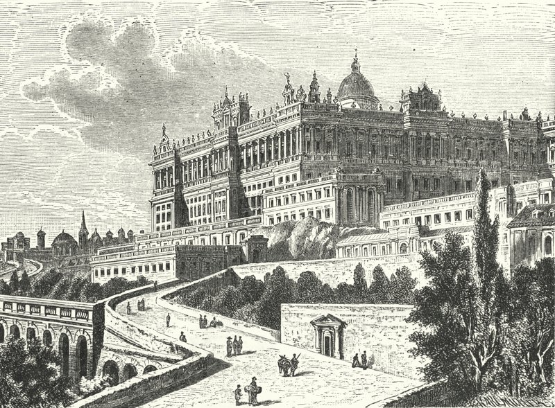 Royal Palace, Madrid, Spanien (gravering) af Karl Muller