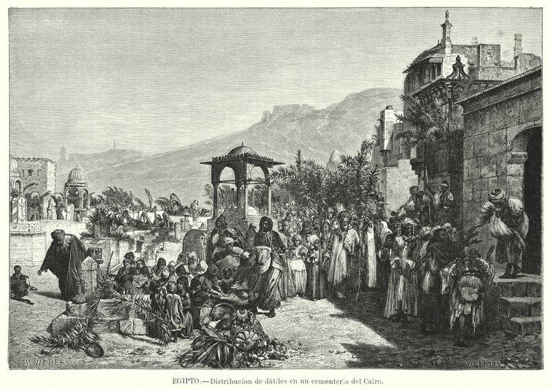 Fordeling af datoer på en kirkegård, Cairo, Egypten (litho) af Karl Wilhelm Gentz