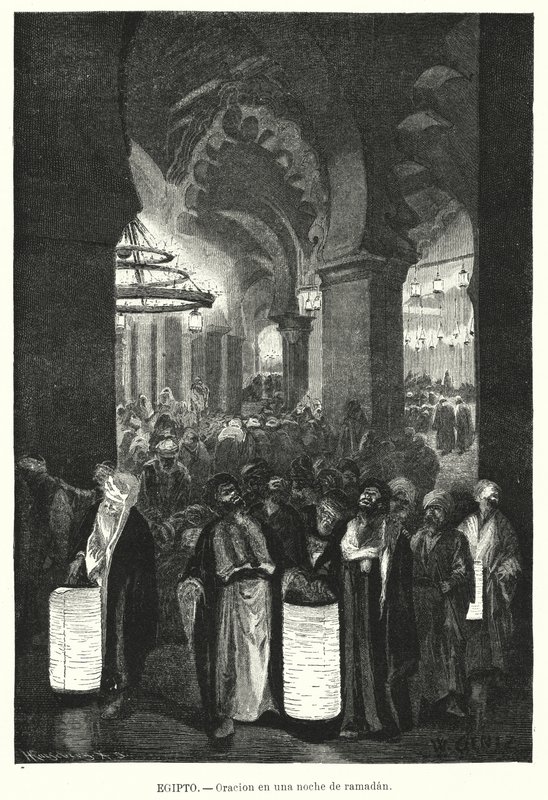 Aftenbøn under Ramadan, Egypten (litho) af Karl Wilhelm Gentz