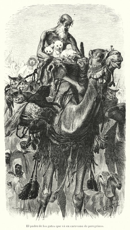 Vogter for katte, der rejser med en karavane af pilgrimme (litho) af Karl Wilhelm Gentz