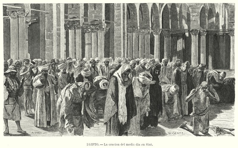 Middagsbøn i Asyut, Egypten (litho) af Karl Wilhelm Gentz