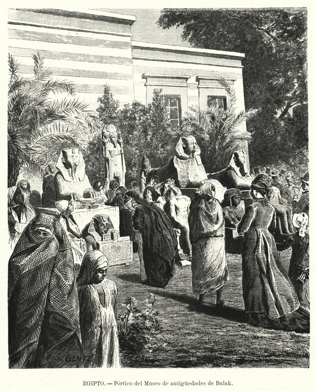 Portico af Egyptian Museum of Antiquities, Bulaq, Cairo, Egypt (litho) af Karl Wilhelm Gentz