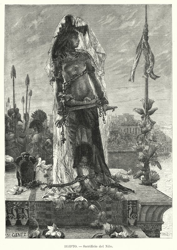 Ofring af en jomfru til Nilen i det gamle Egypten (litho) af Karl Wilhelm Gentz