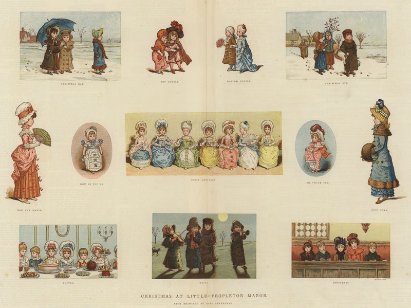 Jul på Little-Peopleton Manor (chromolitho) af Kate Greenaway