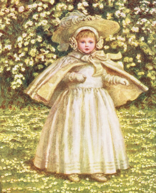 En baby i hvidt (farvelitografi) af Kate (after) Greenaway