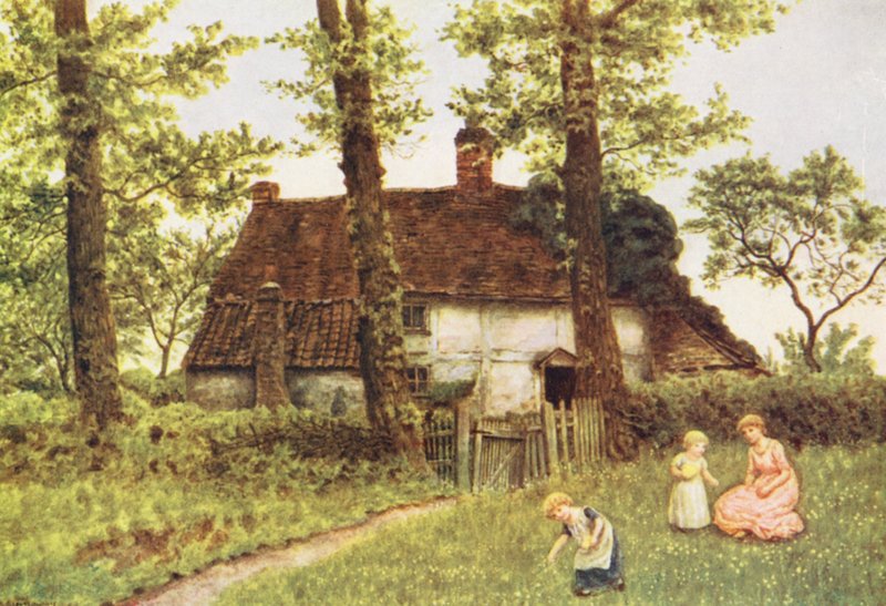 En hytte i Surrey (farvelitografi) af Kate (after) Greenaway
