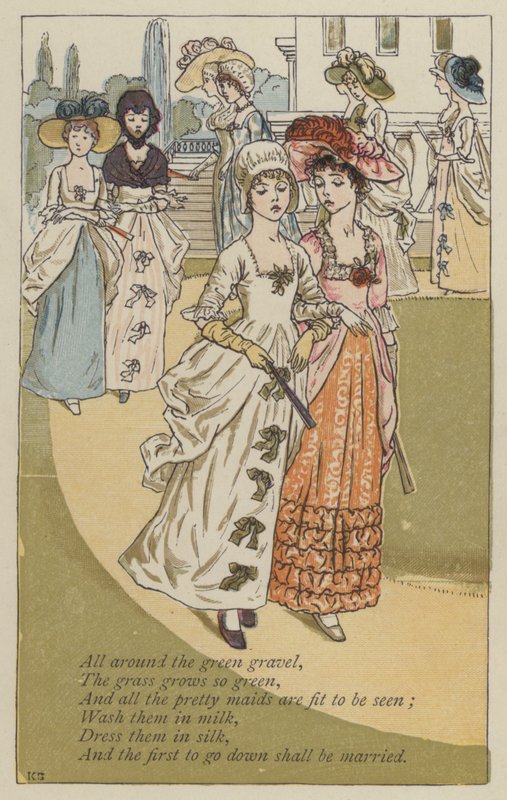 Rundt om det grønne grus (farve litho) af Kate (after) Greenaway