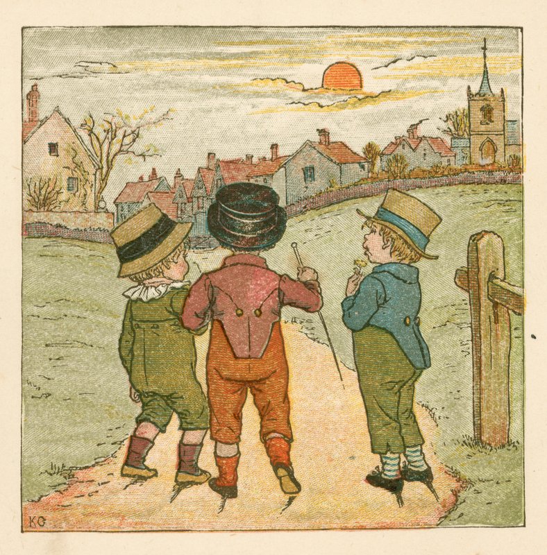 Drenge ude på en gåtur (farve Litho) af Kate (after) Greenaway