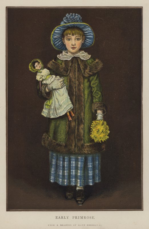 Tidlig Primrose (farve litho) af Kate (after) Greenaway