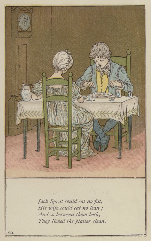 Jack Sprat kunne ikke spise fedt (farve litho) af Kate (after) Greenaway