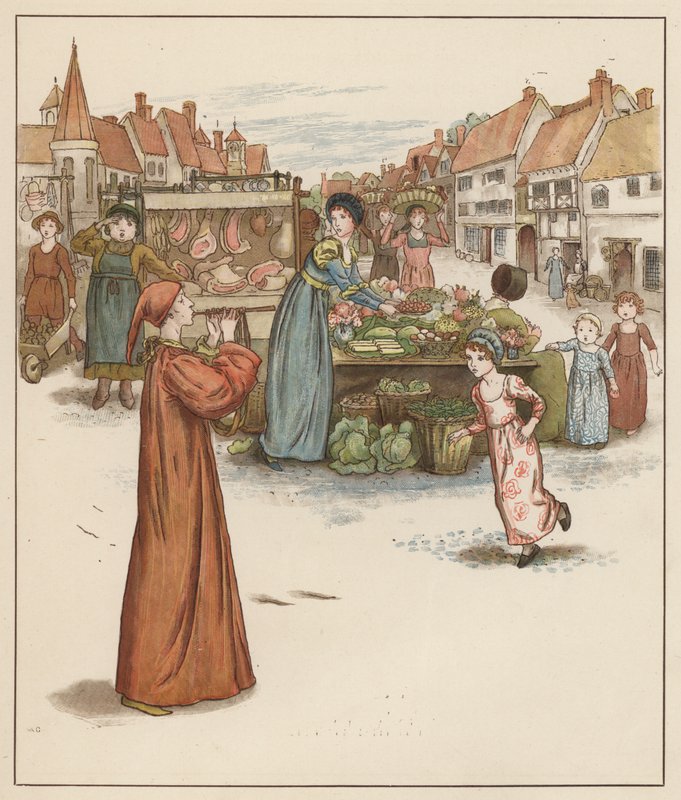 Kate Greenaway-illustration til The Pied Piper of Hamelin af Robert Browning (farve litho) af Kate (after) Greenaway