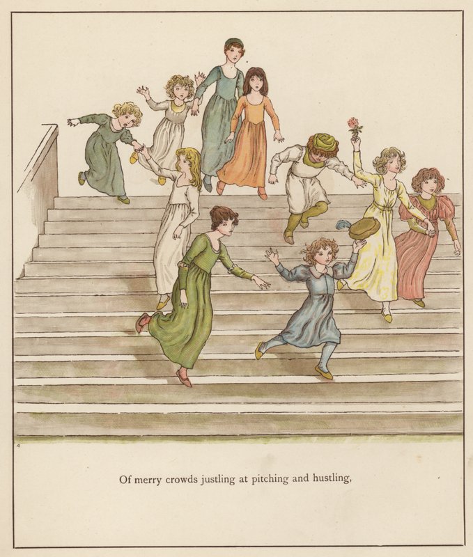 Kate Greenaway-illustration til The Pied Piper of Hamelin af Robert Browning (farve litho) af Kate (after) Greenaway