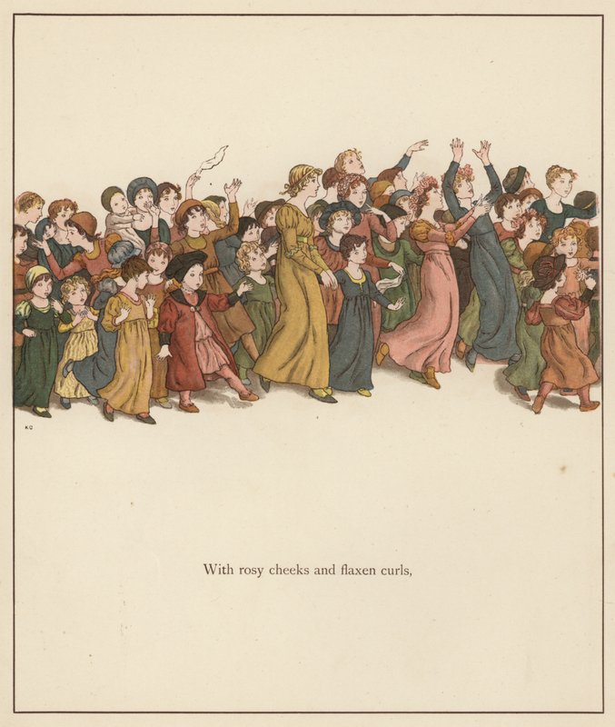 Kate Greenaway-illustration til The Pied Piper of Hamelin af Robert Browning (farve litho) af Kate (after) Greenaway