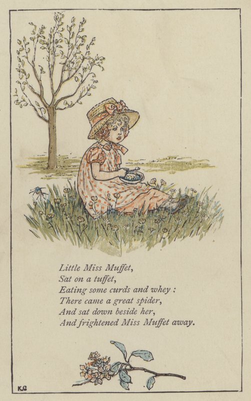 Little Miss Muffet (farve litho) af Kate (after) Greenaway