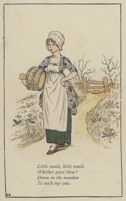 Lille tjenestepige, lille tjenestepige (farve litho) af Kate (after) Greenaway