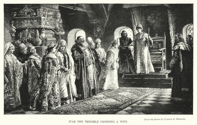 Ivan den frygtelige vælger en kone (gravering) af Konstantin Egorovich Makovsky