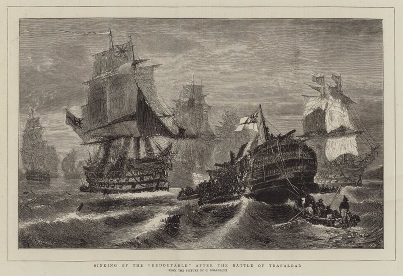Sænkning af Redoutable efter slaget ved Trafalgar af Konstantinos or Constantin Bolanachi