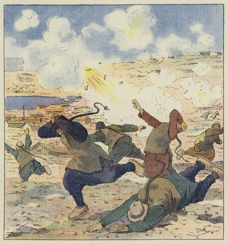 Kinesere undslap under det første bombardement af Port-Arthur af L. Malespine