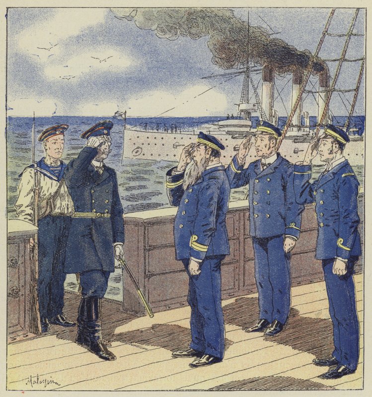 Besøg af et handelsskib af en russisk officer af L. Malespine