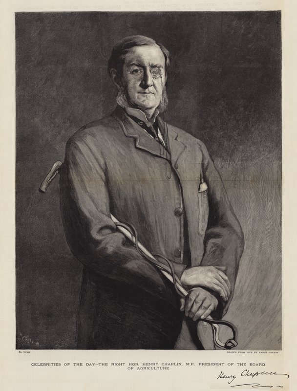Dagens berømtheder, højre ærede Henry Chaplin, MP, formand for landbrugsstyrelsen af Lance Calkin
