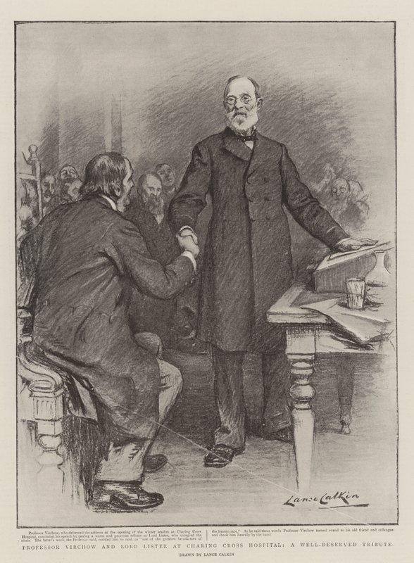 Professor Virchow og Lord Lister på Charing Cross Hospital, en velfortjent hyldest af Lance Calkin