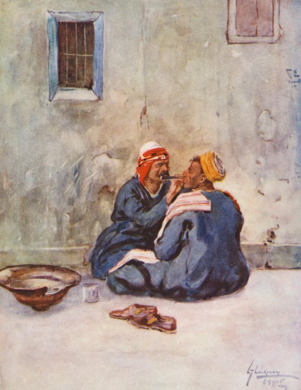 Folk i Egypten: Barber, Hallaq (farvelitografi) af Lance Thackeray
