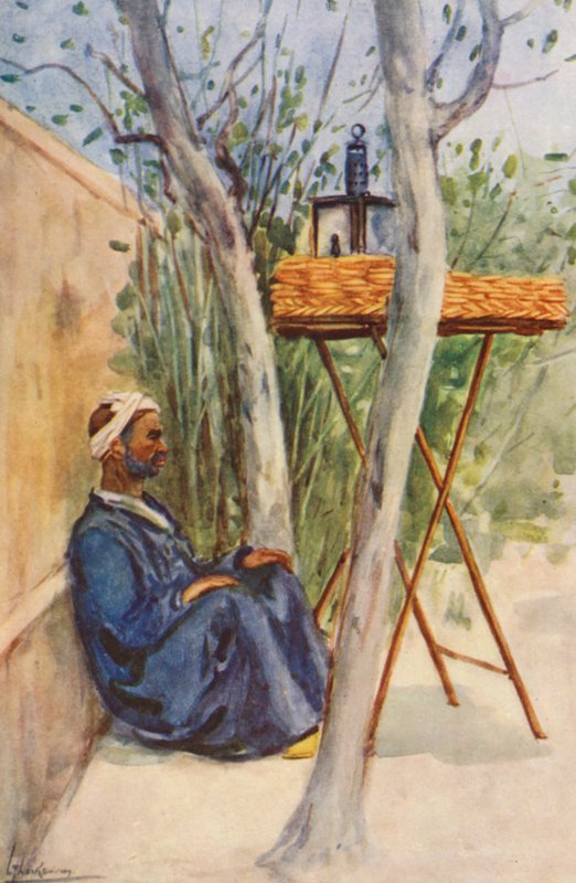 Folk i Egypten: Kagesælger, Baia Cak (farvelitografi) af Lance Thackeray