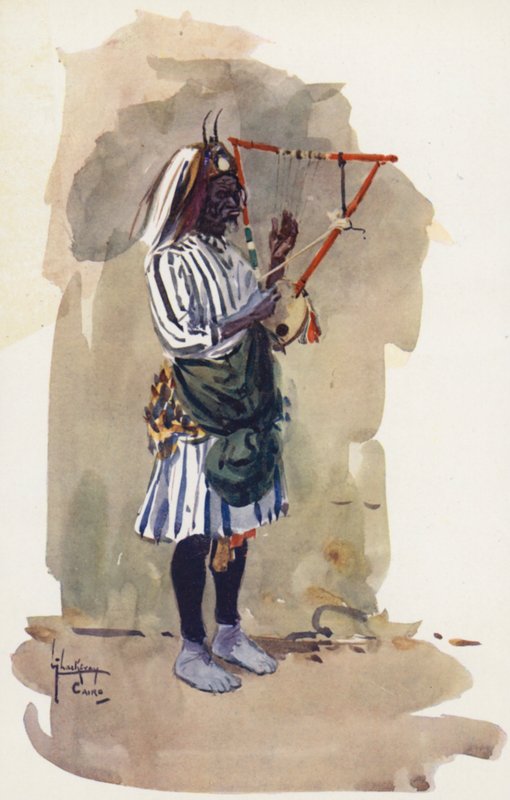 Folk i Egypten: Dansende neger, Abde Rakes (farvelitografi) af Lance Thackeray