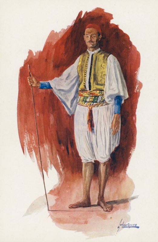 Folk i Egypten: Running Sais (farvelitografi) af Lance Thackeray