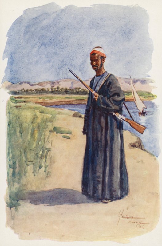 Folk i Egypten: Vagtmand, Gaffir (farvelitografi) af Lance Thackeray