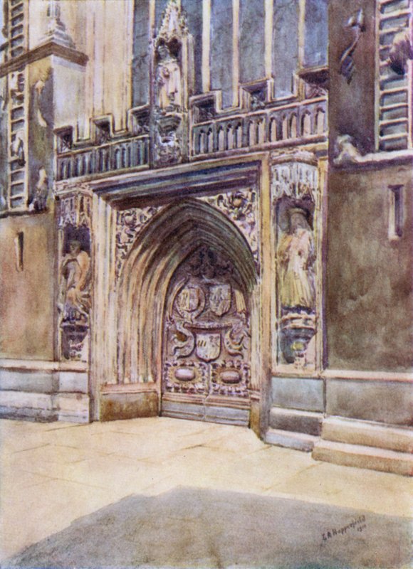 Bath Abbey, West Door (farve litho) af Laura Annie Happerfield