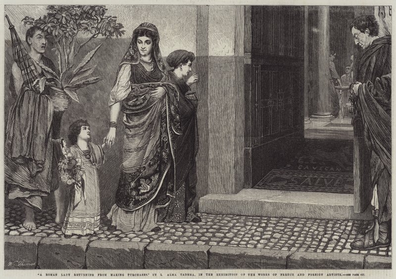 En romersk dame, der vender tilbage fra køb af Lawrence Alma Tadema