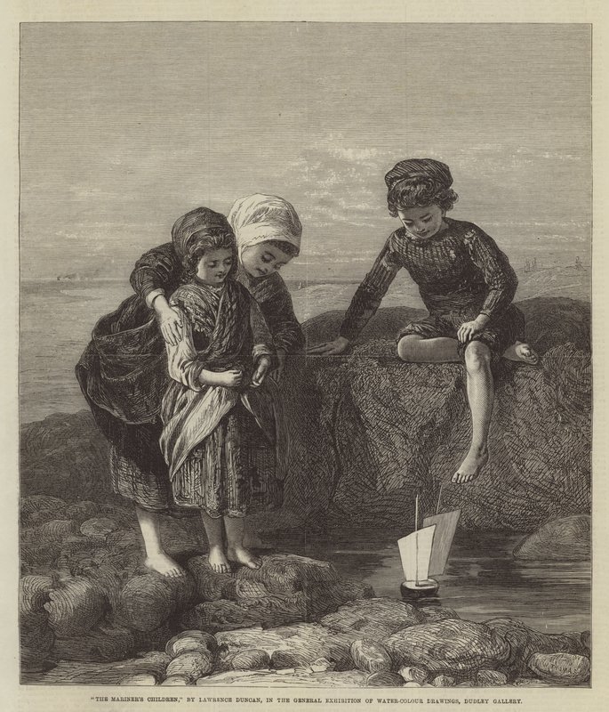 Sømandens børn, i den generelle udstilling af vandfarvetegninger, Dudley Gallery af Lawrence Duncan