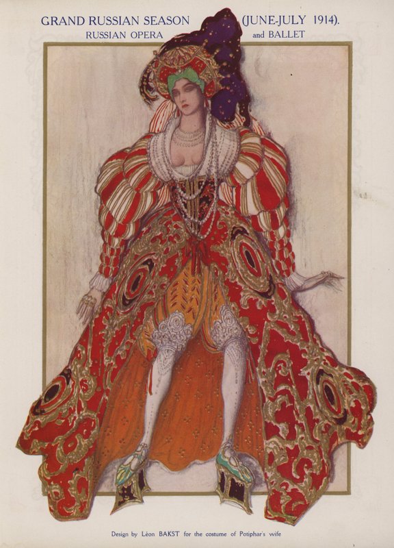 Kostumedesign af Leon Bakst til Potifars kone i en Ballets Russes-produktion af Richard Strauss