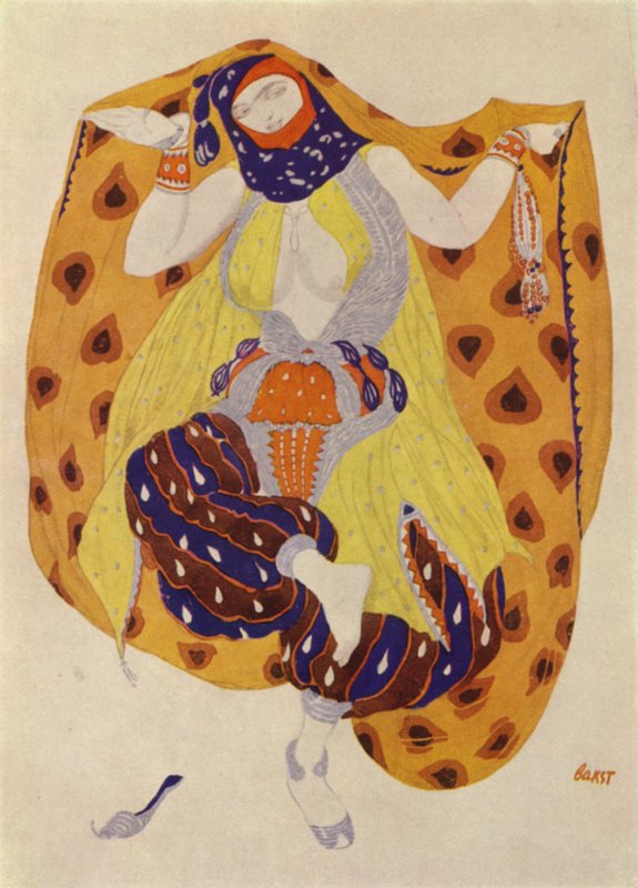 Odalisque, kostumedesign af Leon Bakst til en Ballets Russes-produktion af Scheherazade (farve litho) af Leon (after) Bakst