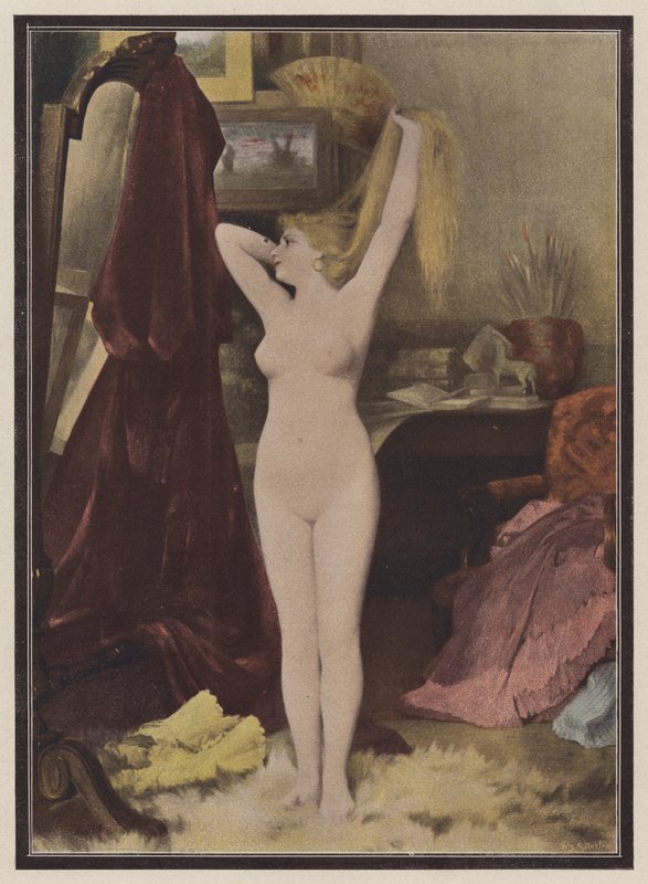 Modellen (farve litho) af Leon Auguste Cesar Hodebert