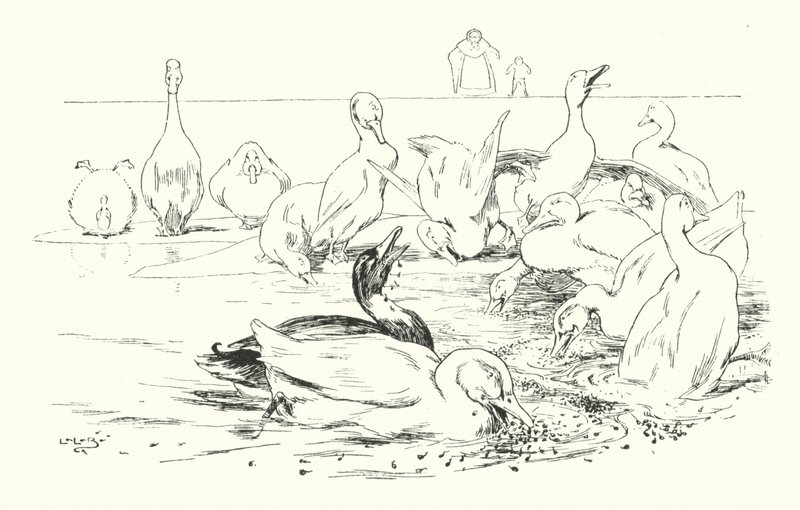 Dame, hvad får dine ænder til at dø (gravering) af Leonard Leslie Brooke