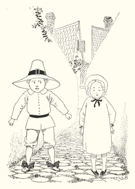 Der boede en lille dreng og en lille pige i en gyde (gravering) af Leonard Leslie Brooke