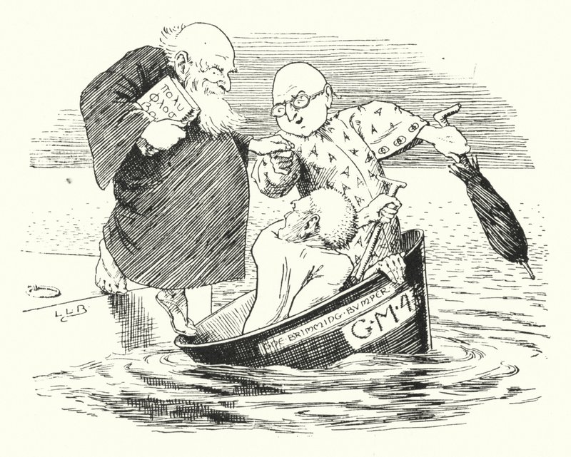 Tre vise mænd fra Gotham, gik til havet i en skål (gravering) af Leonard Leslie Brooke