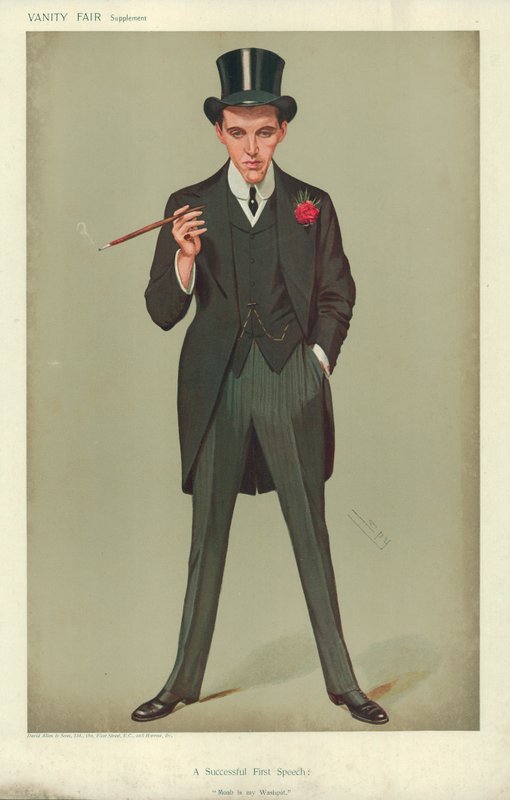 Mr F E Smith, A Successful First Speech, Moab is my Washpot, 16. januar 1907, Vanity Fair tegneserie af Leslie Matthew Ward