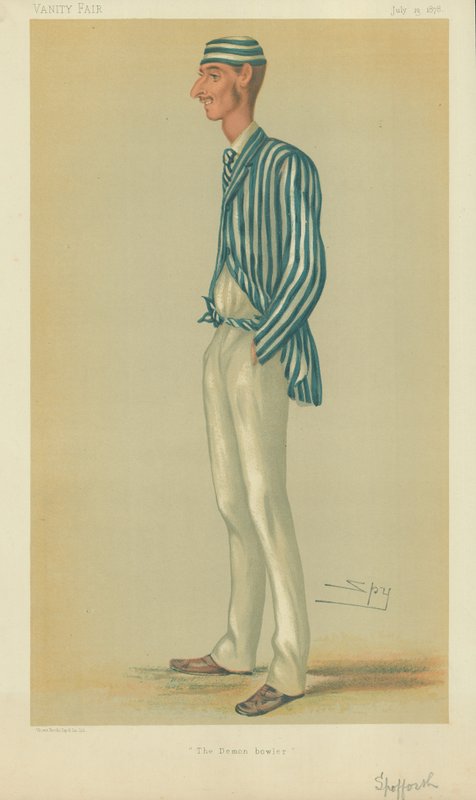 Mr Markham Spofforth, den dæmoniske bowler, 13. juli 1878, Vanity Fair-tegneserie af Leslie Matthew Ward