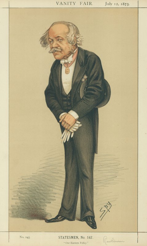 Sir Henry Creswicke Rawlinson, "Out Eastern Policy", 12. juli 1873, Vanity Fair-tegneserie af Leslie Matthew Ward