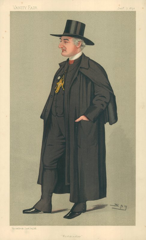 Ærkebiskoppen af Westminster, Westminster, 7. januar 1891, Vanity Fair tegneserie (farve litho) af Leslie Matthew Ward