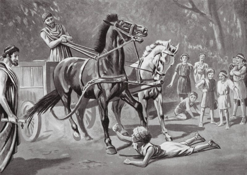 Alkibiades trodser Teamster (litografi) af Leslie Mosley