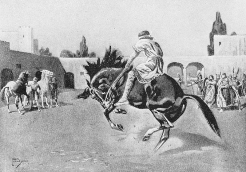 Basil I breaking a Wild Horse (litografi) af Leslie Mosley