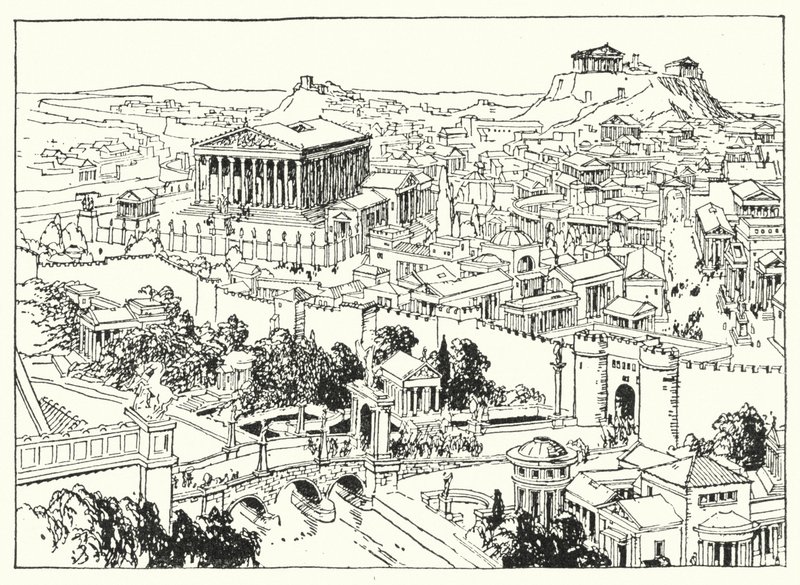 Byen Athen (litografi) af Linden Miller