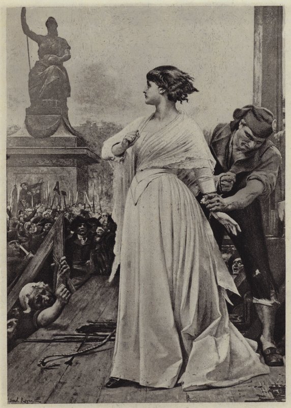 Madame Roland på stilladset (litho) af Lionel (after) Royer