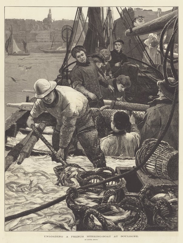 Losning af en fransk sildebåd i Boulogne af Lionel Percy Smythe