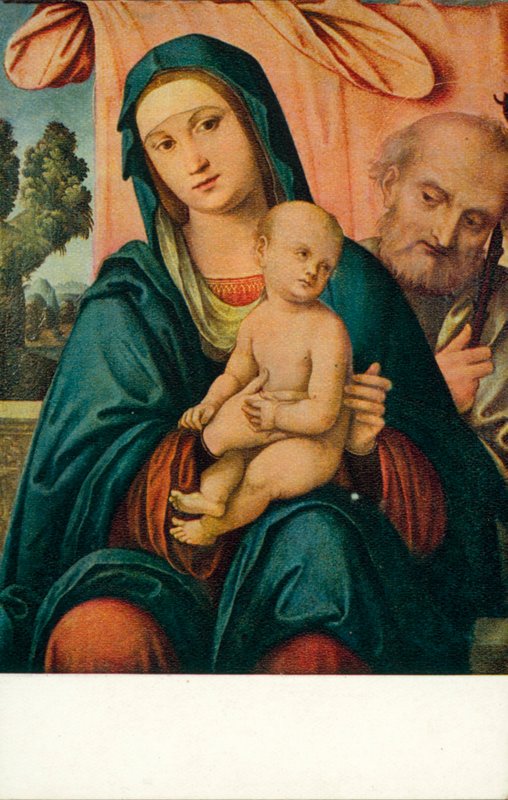 Den hellige familie (farvelitografi) af Lorenzo Costa